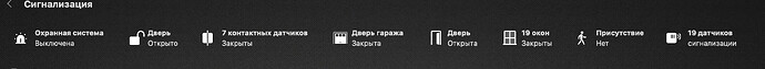 На изображении представлен интерфейс системы сигнализации, показывающий состояние охранной системы, двери и окон, а также количество датчиков. (Captioned by AI)