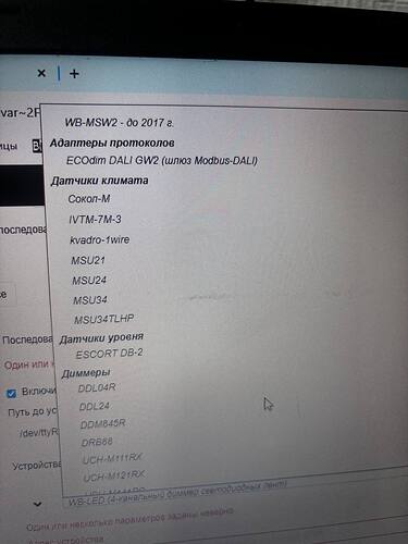 На изображении представлены элементы пользовательского интерфейса, показывающие список устройств и адаптеров протоколов, связанных с системой автоматизации и управления освещением. (Captioned by AI)