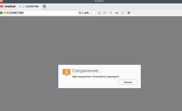На изображении показано окно приложения AnyDesk с сообщением о подключении и просьбой подождать. (Captioned by AI)