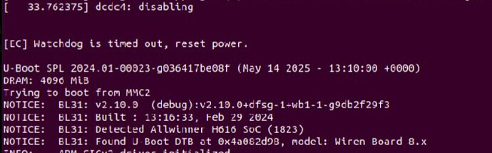 На изображении отображен текстовый вывод загрузчика U-Boot с информацией о системе на базе процессора Allwinner H616. (Captioned by AI)