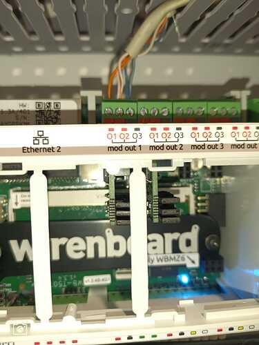 На изображении показана внутренняя схема устройства wrenboard с видимыми модулями и подключениям к Ethernet. (Captioned by AI)