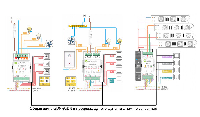 Схема электрического подключения, показывающая диммер, реле и кнопки управления для освещения и вентиляции. (Captioned by AI)