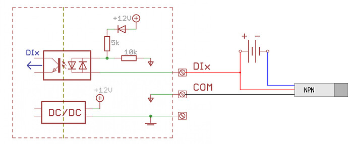 Схема представляет собой соединение между DC/DC преобразователем и NPN транзистором с использованием резисторов и диодов для управления током. (Captioned by AI)