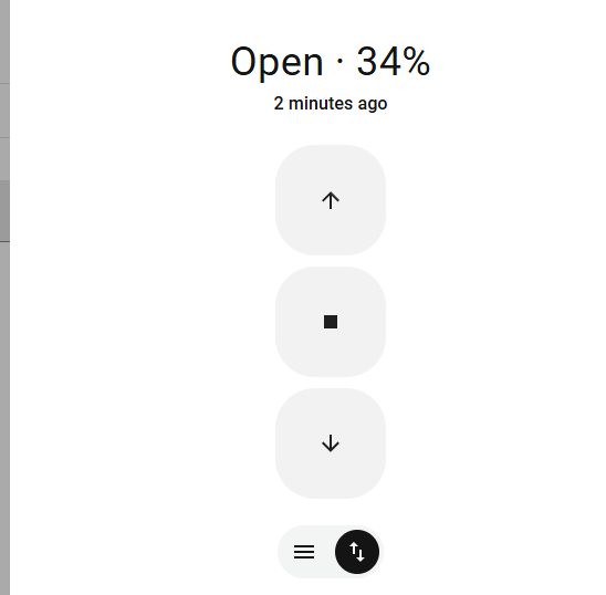 На изображении отображается интерфейс с показателем "Open" на уровне 34%, с элементами управления вверх, вниз и по центру. (Captioned by AI)