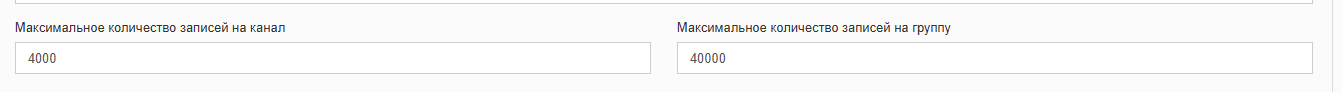 На изображении представлены два поля для ввода: одно для максимального количества записей на канал (4000), другое для группы (40000). (Captioned by AI)