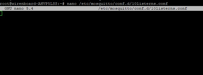 На изображении отображается терминал с открытым текстовым редактором nano и файлом конфигурации Mosquitto. (Captioned by AI)